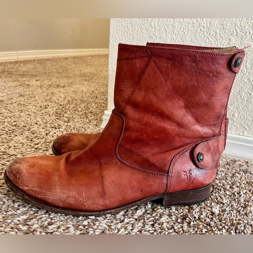 Frye red maroon leather boots size 10